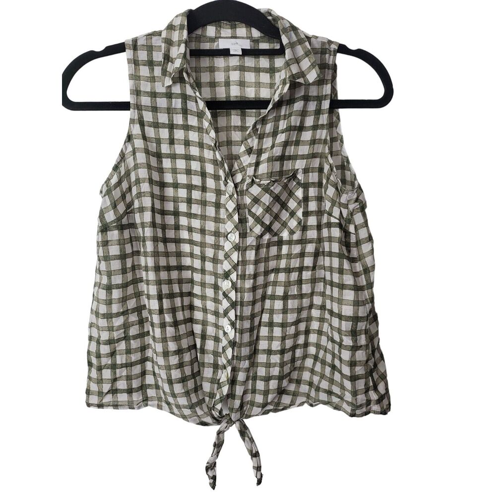 J.Jill Tank Top Blouse XS Petite Womens‎ Grey White Light Weight Sheer Buttons